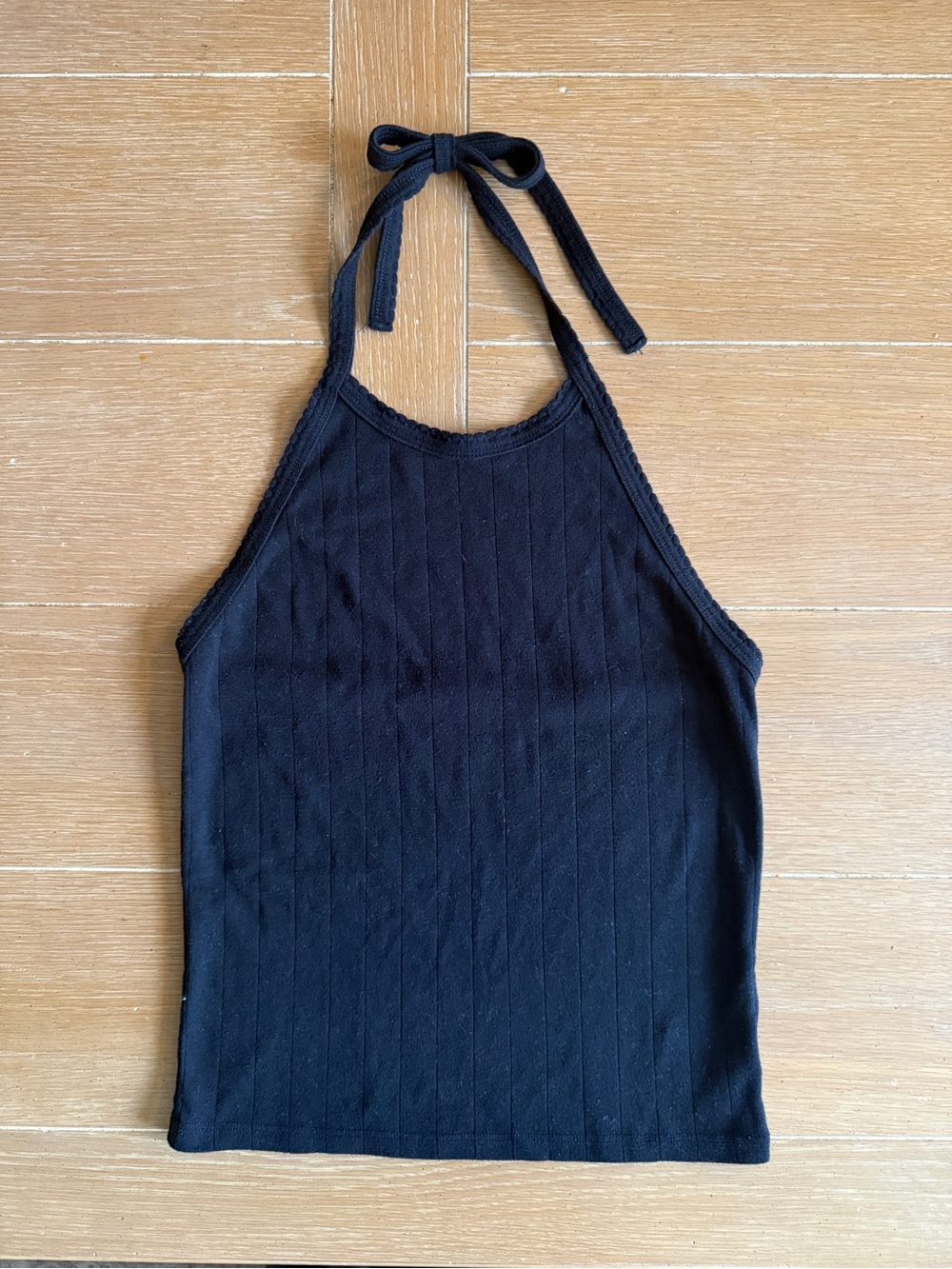 American Eagle Outfitters Black Ribbed Halter Tie-Back Tank